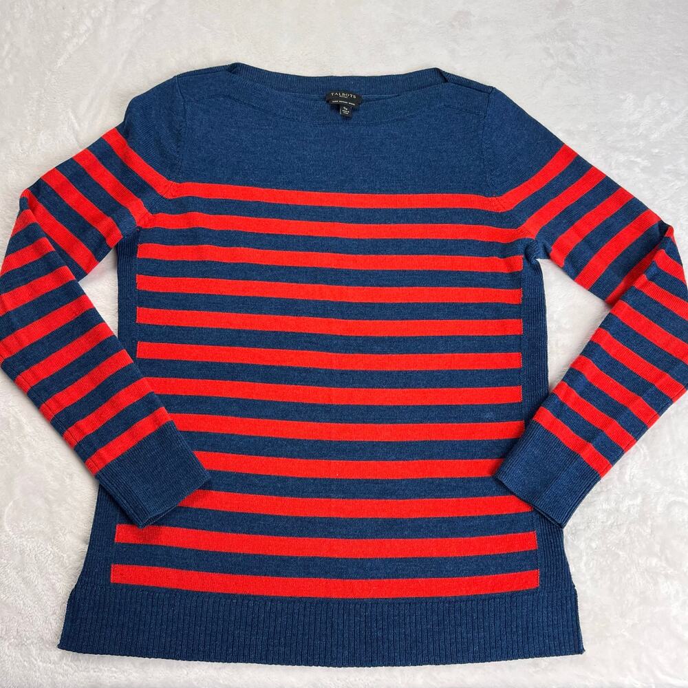 Talbots Merino Wool Sweater Blue Orange Stripes Women's size Small Petite SP
